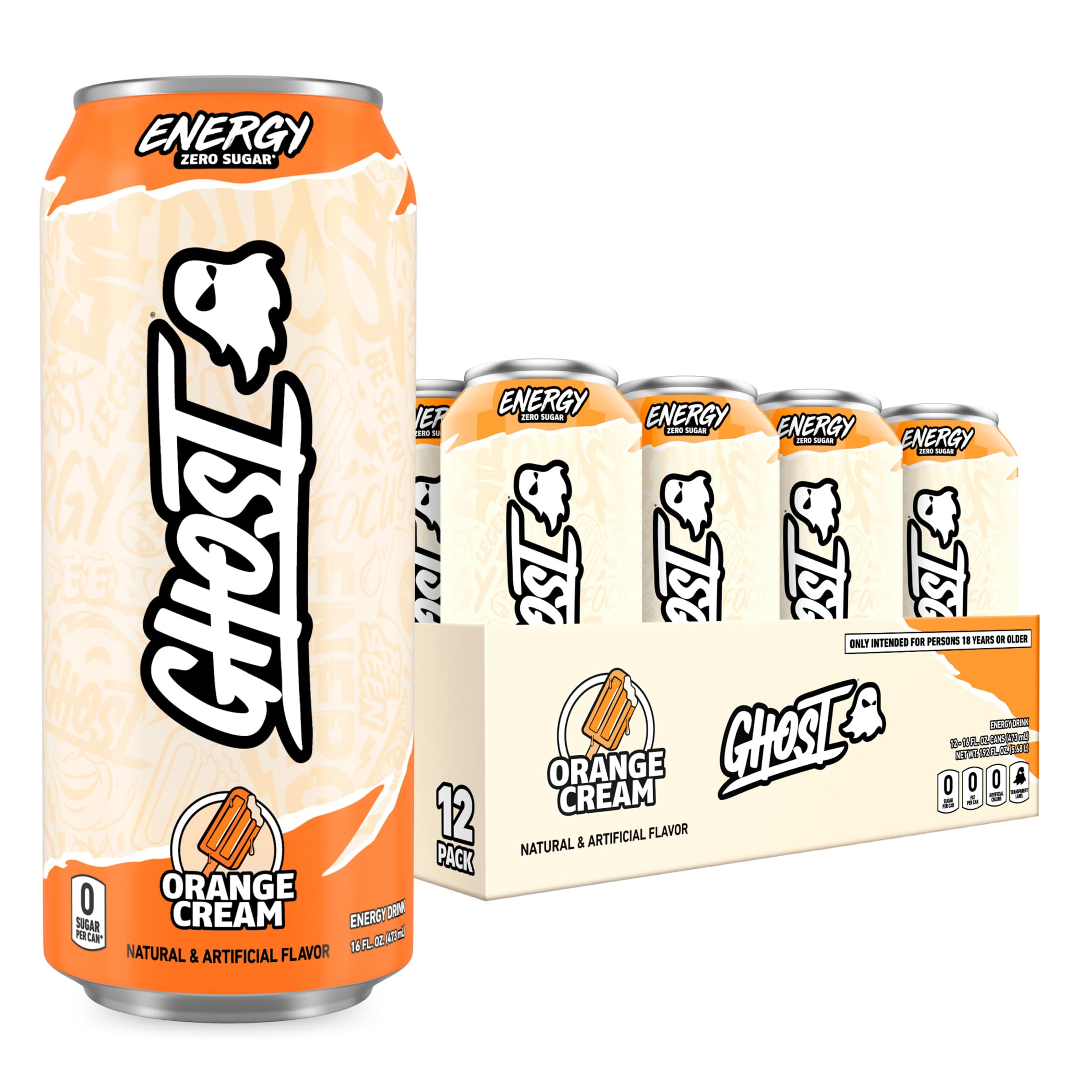 GHOST Energy Drink - Pacote com 12, Creme Laranja, Latas de 473 ml